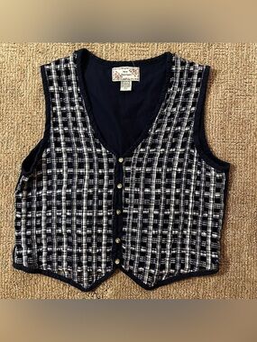 Vintage Cotton New Directions Navy Thatched/ Basket weave vest